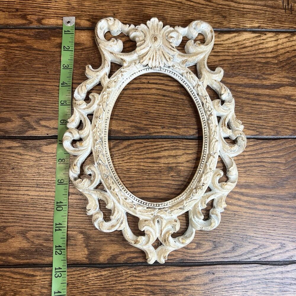 Ornate Distressed White Oval Metal Framed Wall Accent Frames